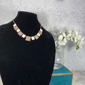 🆕 Metal Brand Gold & White Square Charm Necklace